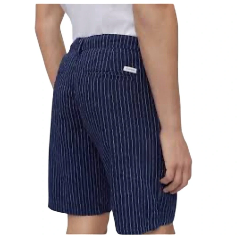 Calvin Klein Striped Linen Cotton Shorts Mens 36 Navy Blue Pinstripe Casual